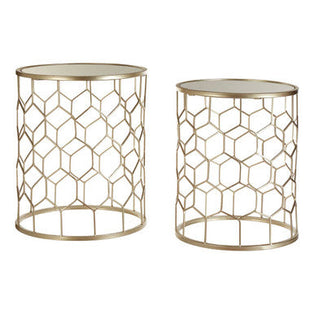 Arcana Champagne Finish Set of 2 Side Tables with Honeycomb Design