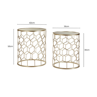 Arcana Champagne Finish Set of 2 Side Tables with Honeycomb Design