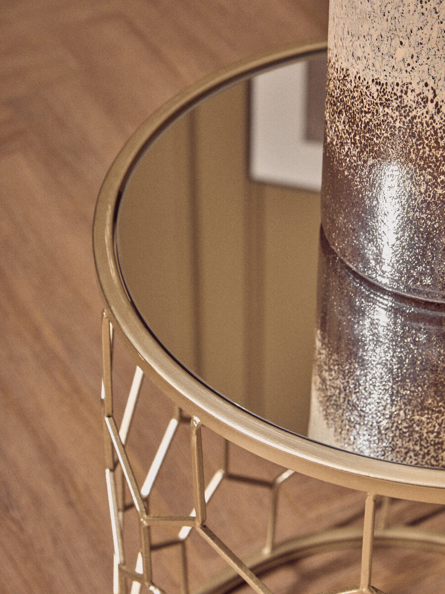 Arcana Champagne Finish Set of 2 Side Tables with Honeycomb Design