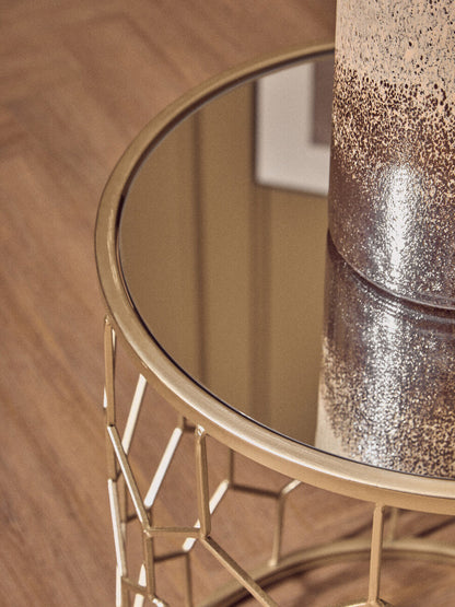 Arcana Champagne Finish Set of 2 Side Tables with Honeycomb Design