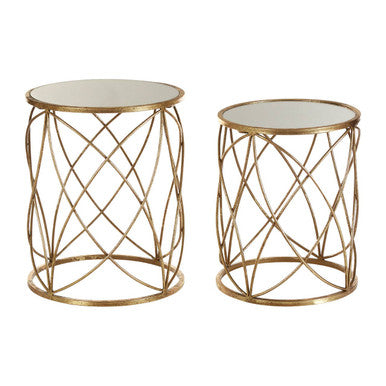 Arcana Gold Finish Set of 2 Side Tables with Mirror Top