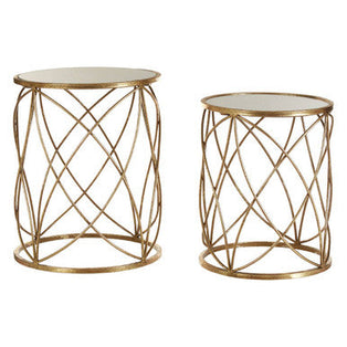 Arcana Gold Finish Set of 2 Side Tables with Mirror Top