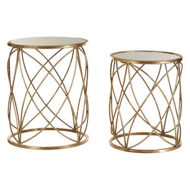 Arcana Gold Finish Set of 2 Side Tables with Mirror Top