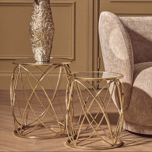 Arcana Gold Finish Set of 2 Side Tables with Mirror Top