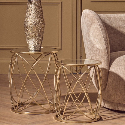 Arcana Gold Finish Set of 2 Side Tables with Mirror Top