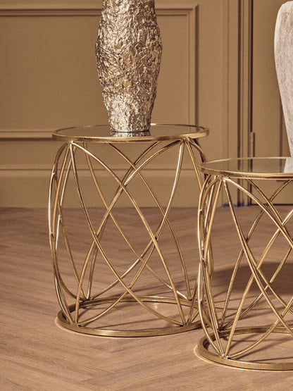 Arcana Gold Finish Set of 2 Side Tables with Mirror Top