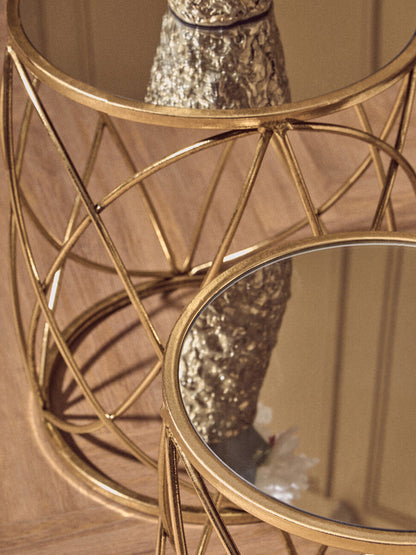 Arcana Gold Finish Set of 2 Side Tables with Mirror Top