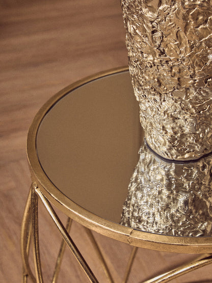 Arcana Gold Finish Set of 2 Side Tables with Mirror Top
