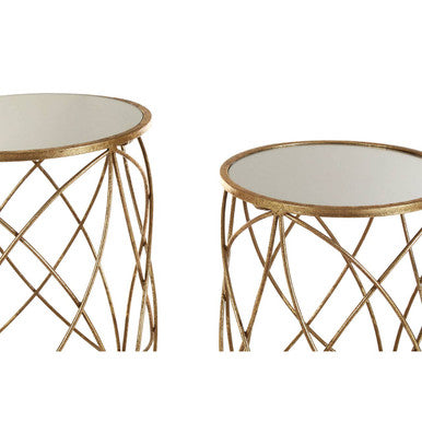 Arcana Gold Finish Set of 2 Side Tables with Mirror Top