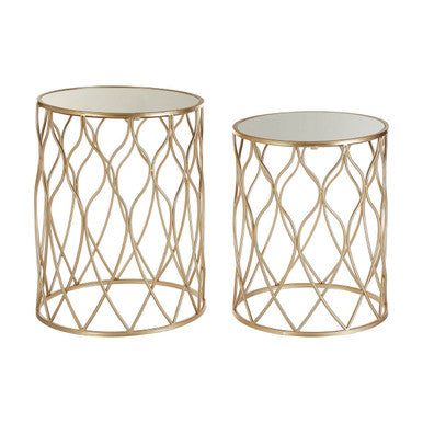 Arcana Champagne Finish Set of 2 Side Tables with Mirror Top