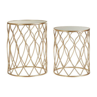 Arcana Champagne Finish Set of 2 Side Tables with Mirror Top