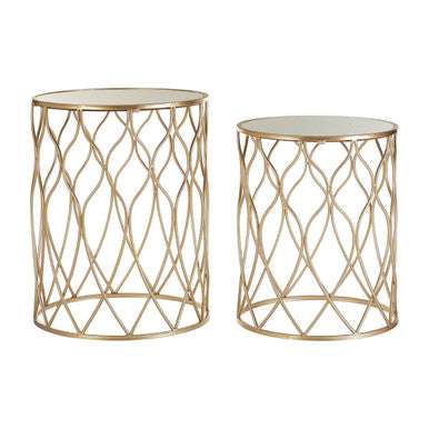 Arcana Champagne Finish Set of 2 Side Tables with Mirror Top