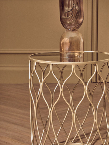 Arcana Champagne Finish Set of 2 Side Tables with Mirror Top