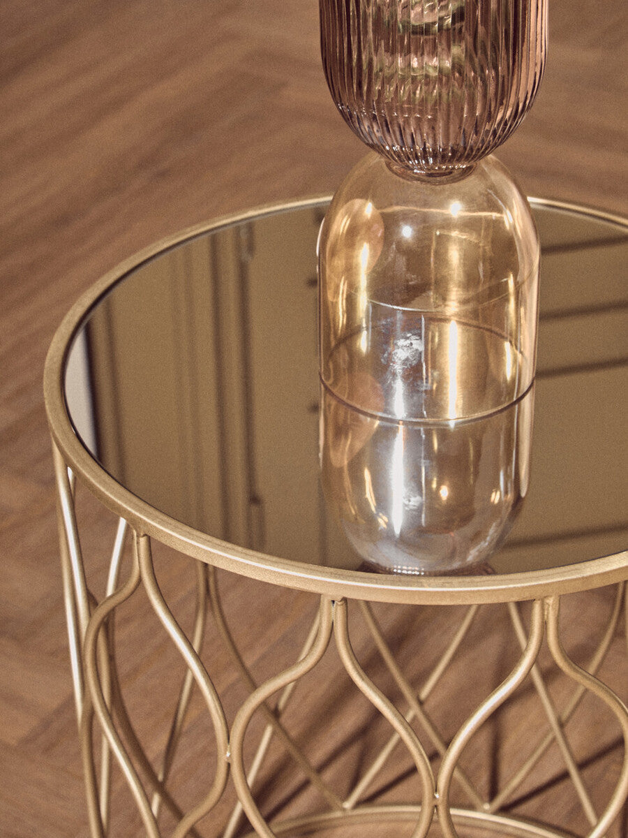 Arcana Champagne Finish Set of 2 Side Tables with Mirror Top