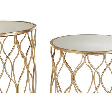 Arcana Champagne Finish Set of 2 Side Tables with Mirror Top
