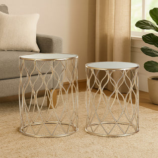 Arcana Champagne Finish Set of 2 Side Tables with Mirror Top