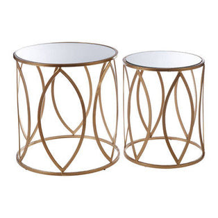 Arcana Gold Finish Set of 2 Side Tables with Mirrored Glass Top
