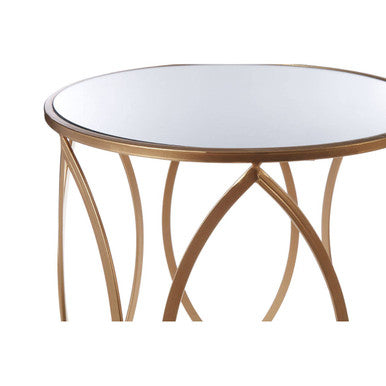 Arcana Gold Finish Set of 2 Side Tables with Mirrored Glass Top