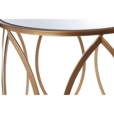 Arcana Gold Finish Set of 2 Side Tables with Mirrored Glass Top