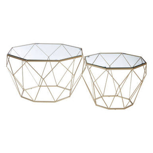 Arcana Champagne Finish Set of 2 Side Tables with Glass Tops