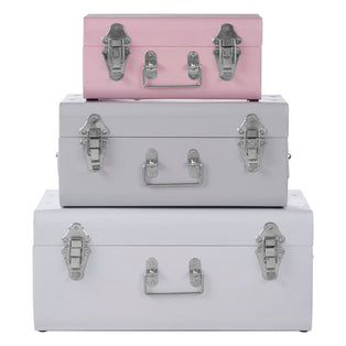 Set of Three Assorted Storage Trunks - Pink and Grey