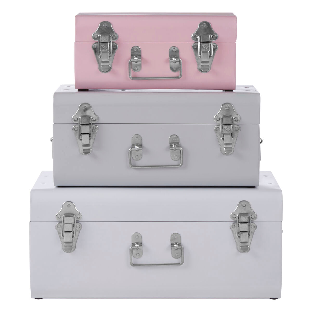 Set of Three Assorted Storage Trunks - Pink and Grey
