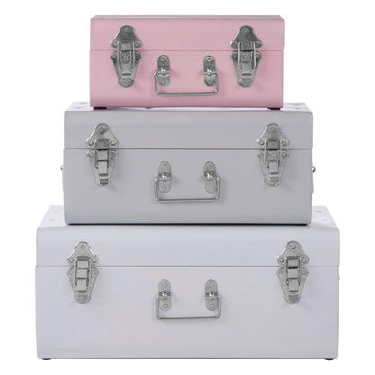 Set of Three Assorted Storage Trunks - Pink and Grey