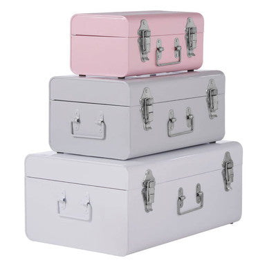 Set of Three Assorted Storage Trunks - Pink and Grey