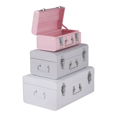 Set of Three Assorted Storage Trunks - Pink and Grey