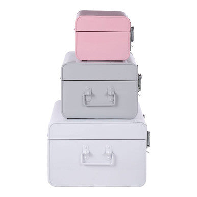 Set of Three Assorted Storage Trunks - Pink and Grey