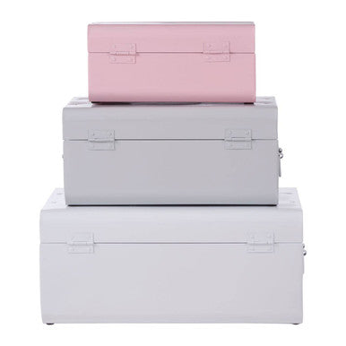 Set of Three Assorted Storage Trunks - Pink and Grey