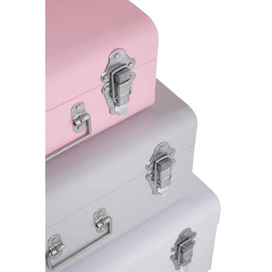 Set of Three Assorted Storage Trunks - Pink and Grey