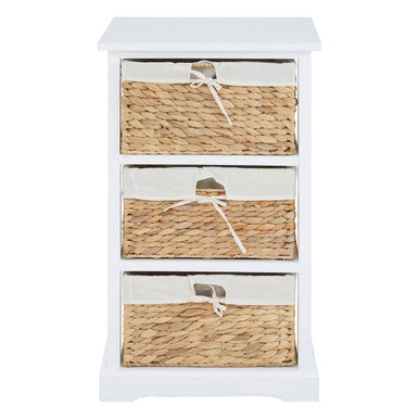 Ashby White Acacia Wood and Water Hyacinth 3 Drawer Chest