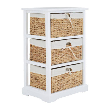 Ashby White Acacia Wood and Water Hyacinth 3 Drawer Chest