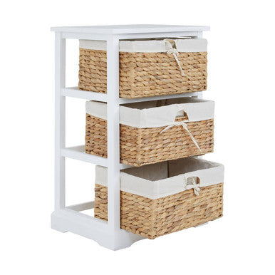 Ashby White Acacia Wood and Water Hyacinth 3 Drawer Chest