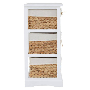 Ashby White Acacia Wood and Water Hyacinth 3 Drawer Chest