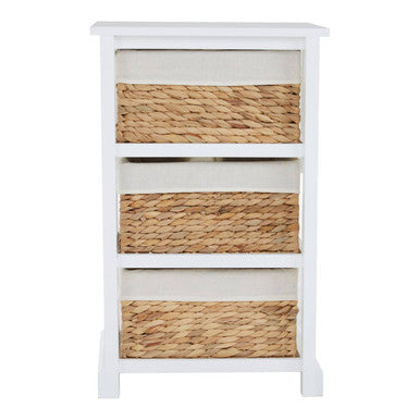 Ashby White Acacia Wood and Water Hyacinth 3 Drawer Chest