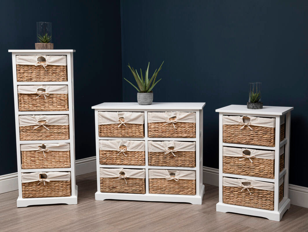 Ashby White Acacia Wood and Water Hyacinth 3 Drawer Chest