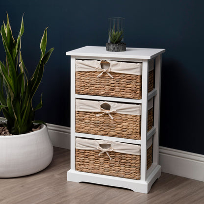 Ashby White Acacia Wood and Water Hyacinth 3 Drawer Chest