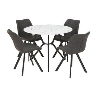 Weston White Marble Effect Round Dining Table and 6 Chairs Set