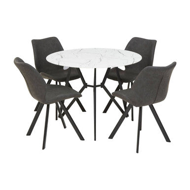 Weston White Marble Effect Round Dining Table and 6 Chairs Set