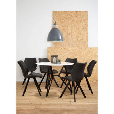 Weston White Marble Effect Round Dining Table and 6 Chairs Set
