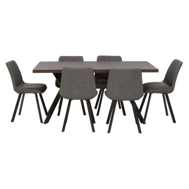 Westford Wood Effect Dining Table with 6 Grey Dining Chairs Set