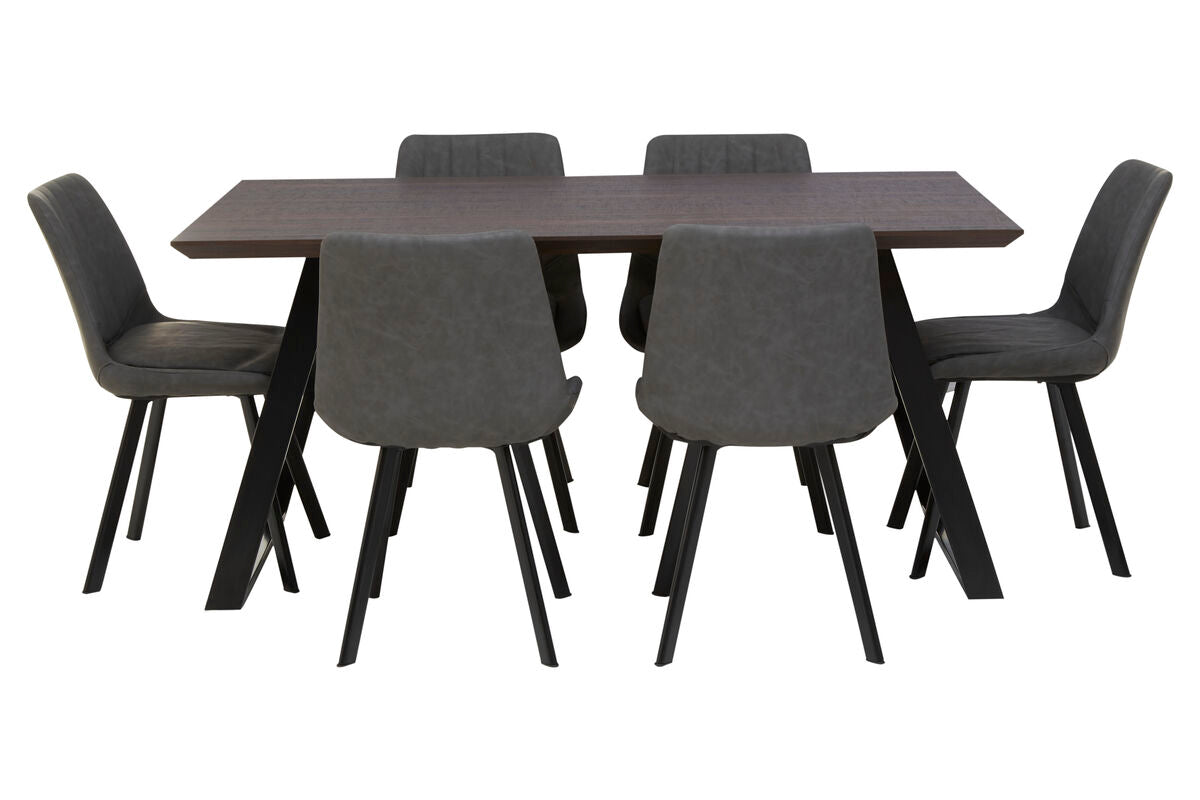 Westford Wooden Effect Dining Table with 6 Grey Dining Chairs Set
