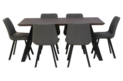 Westford Wooden Effect Dining Table with 6 Grey Dining Chairs Set