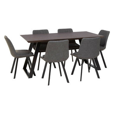 Westford Wooden Effect Dining Table with 6 Grey Dining Chairs Set