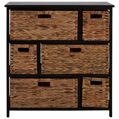 Padstow Black Wooden Storage Unit with 6 Water Hyacinth Drawers