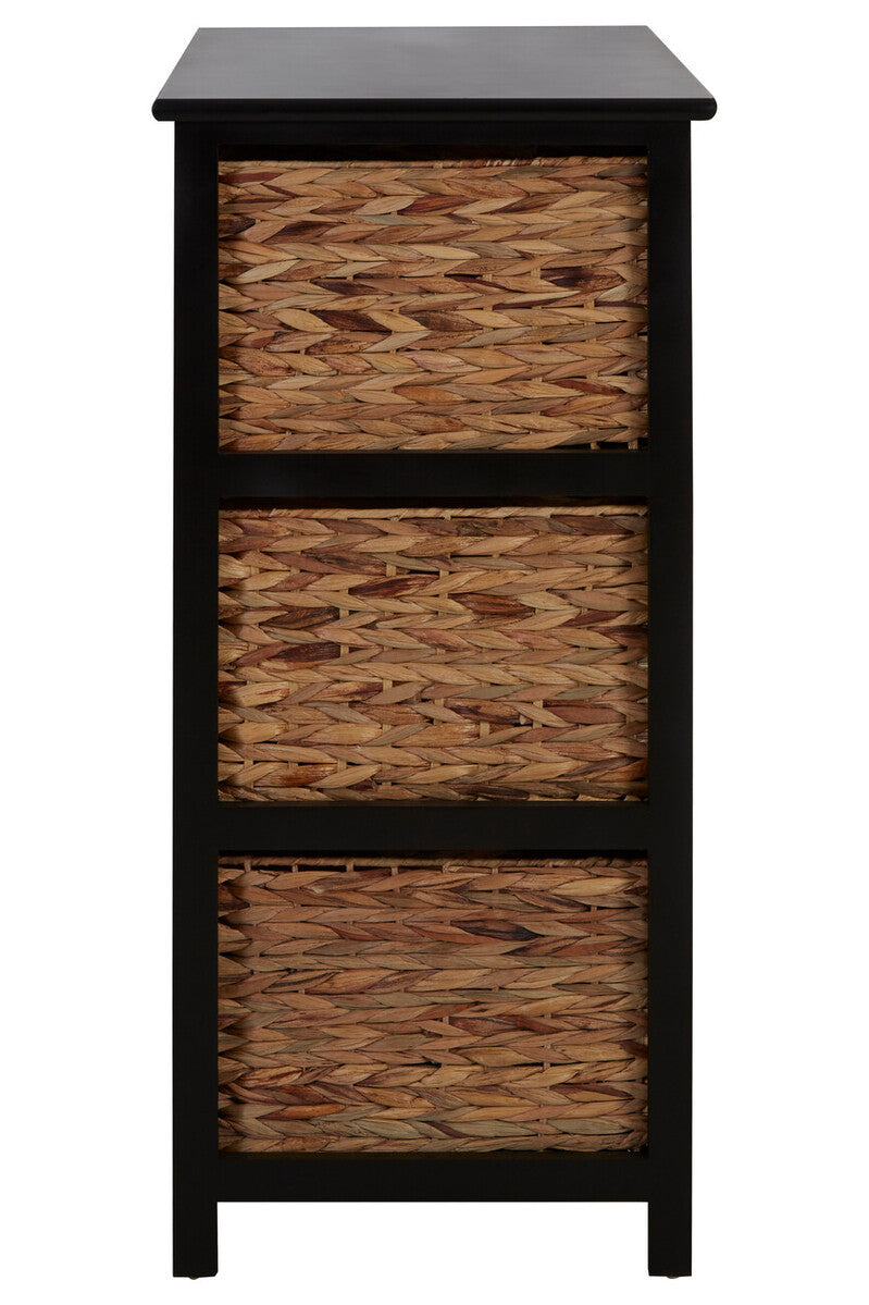 Padstow Black Wooden Storage Unit with 6 Water Hyacinth Drawers