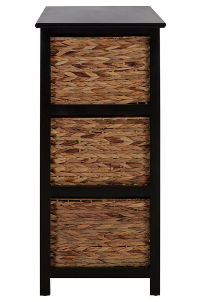 Padstow Black Wooden Storage Unit with 6 Water Hyacinth Drawers