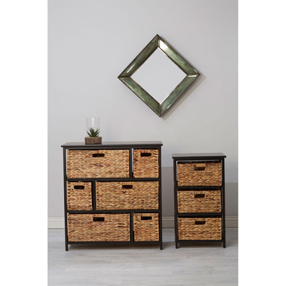 Padstow Black Wooden Storage Unit with 6 Water Hyacinth Drawers